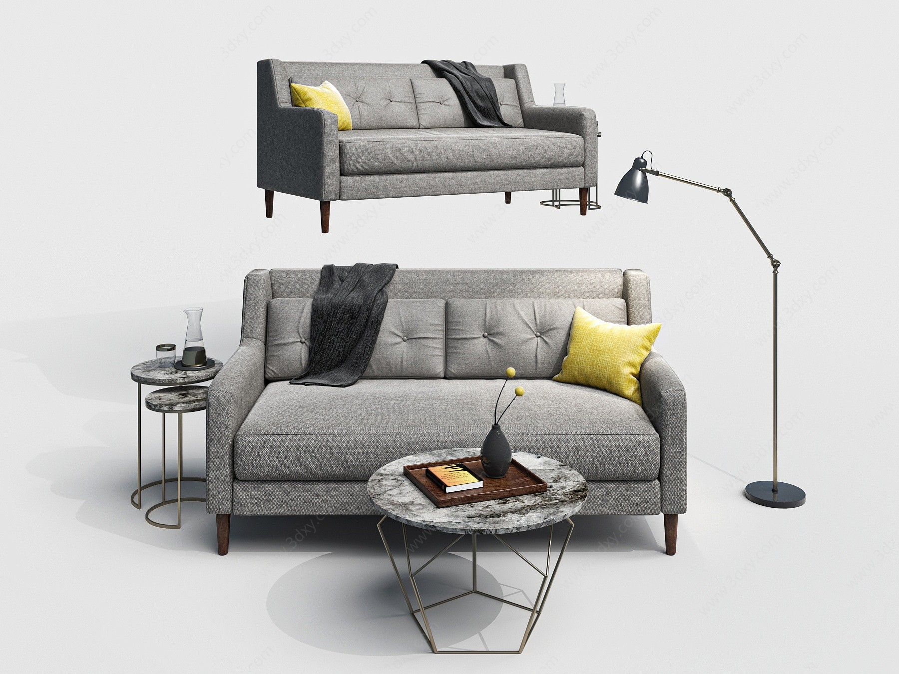 现代双人布艺沙发组合3D模型
