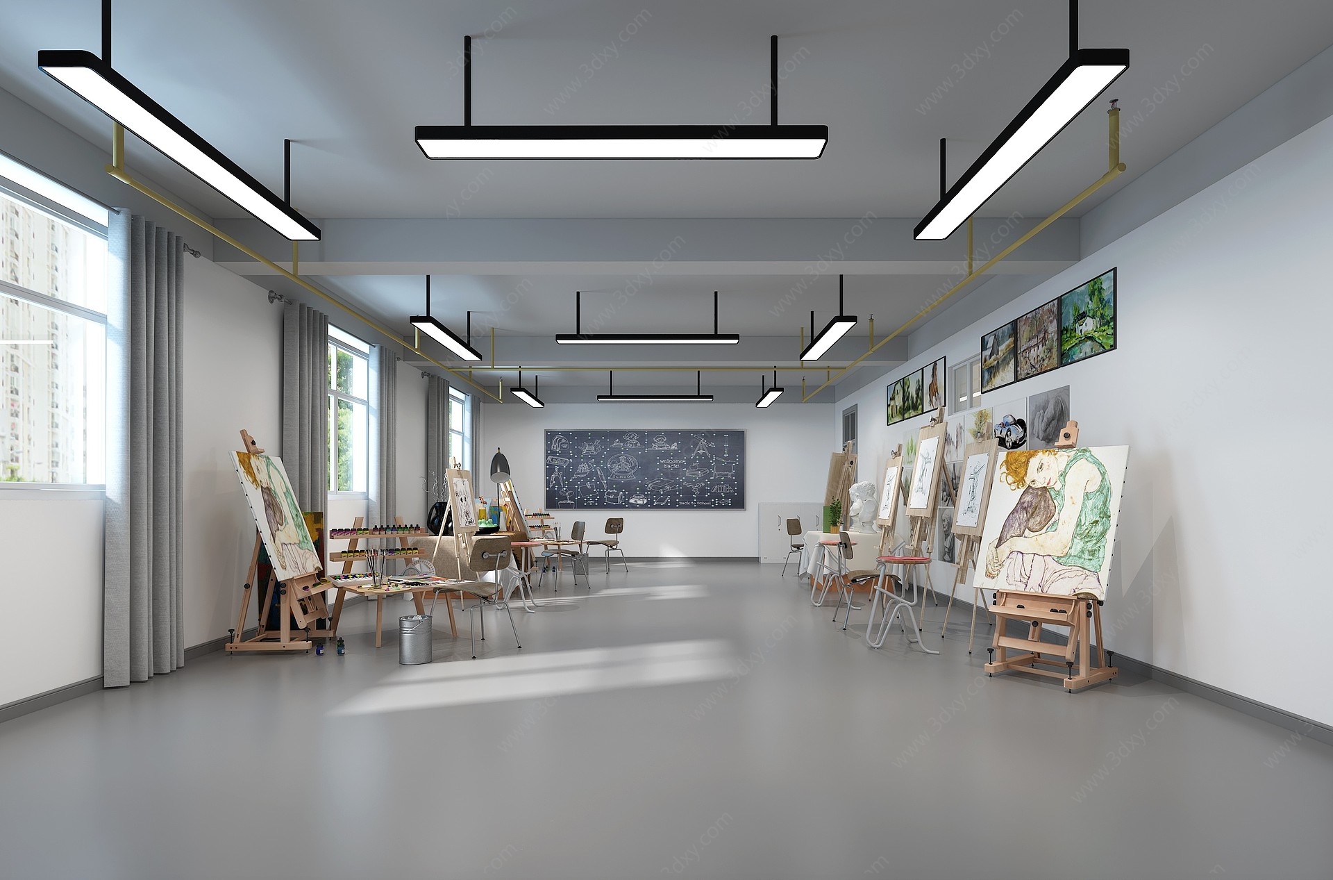 现代学生绘画教室学生宿舍3D模型