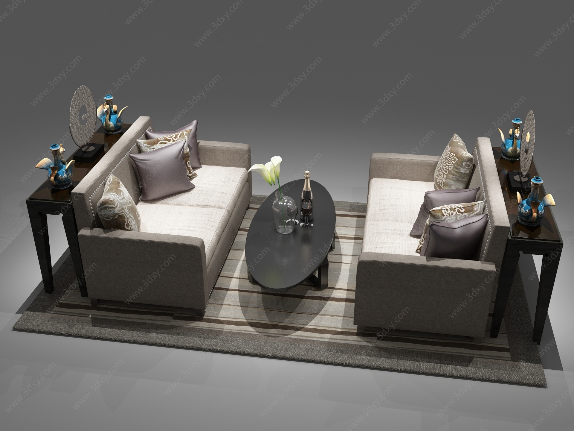 中式卡座休闲椅3D模型