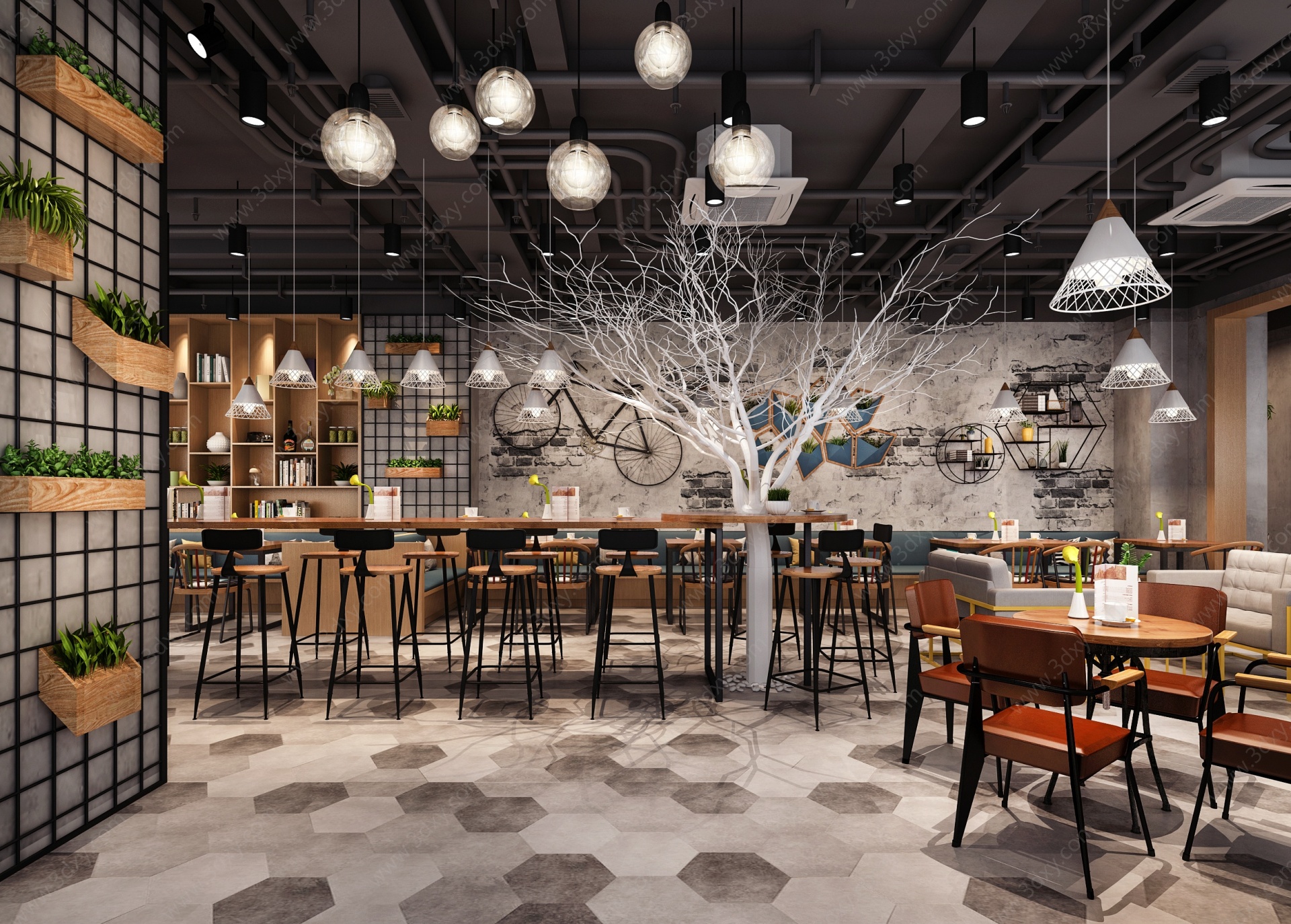 工业风咖啡厅咖啡馆3D模型
