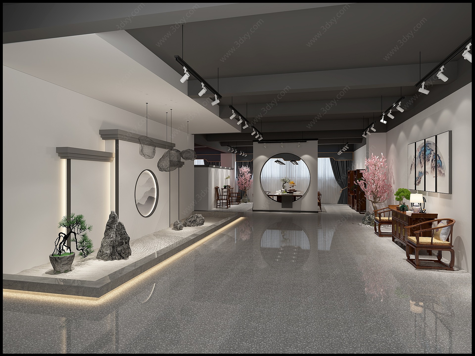 新中式家具展厅大堂3D模型