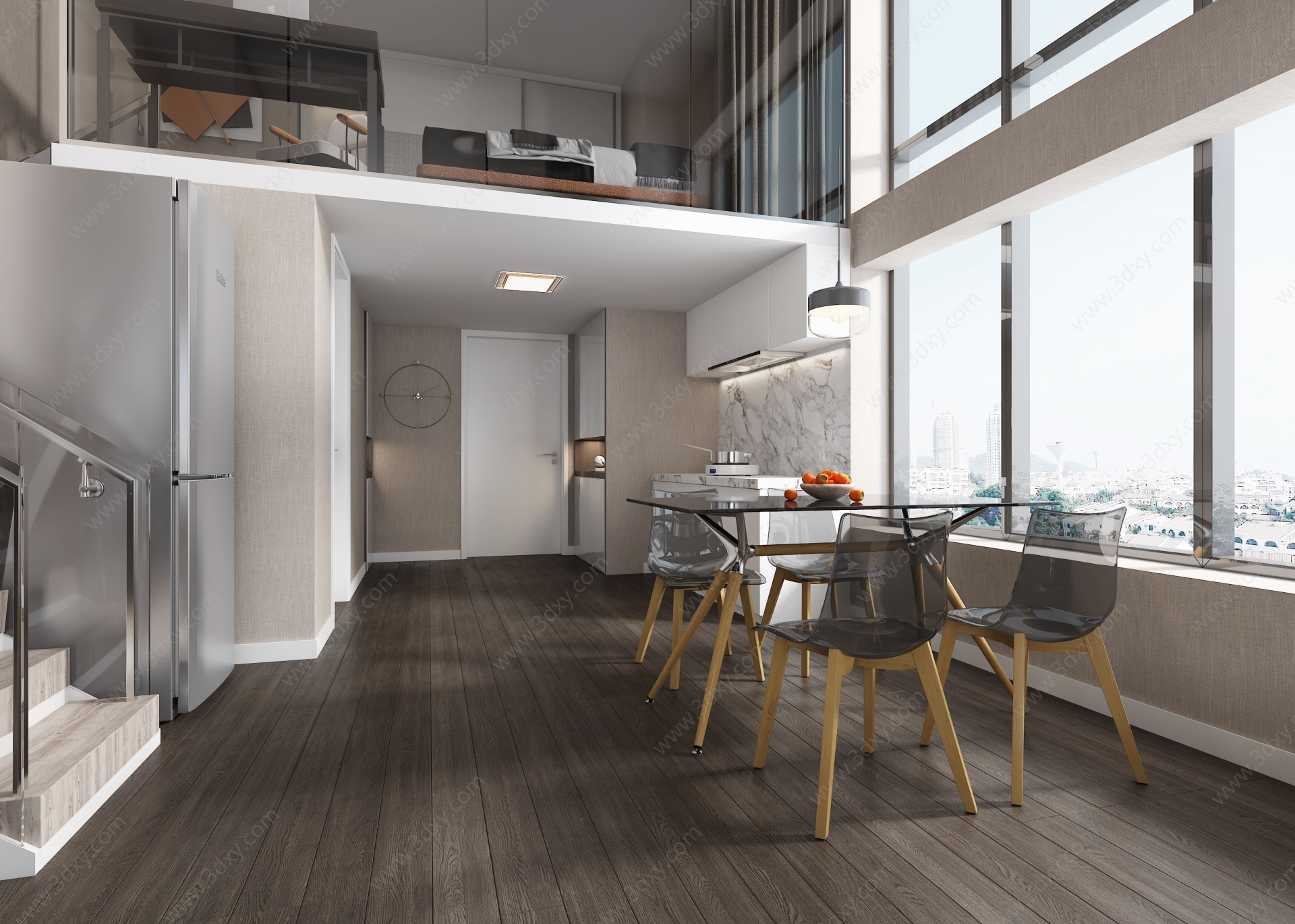 现代公寓loft公寓客餐厅3D模型