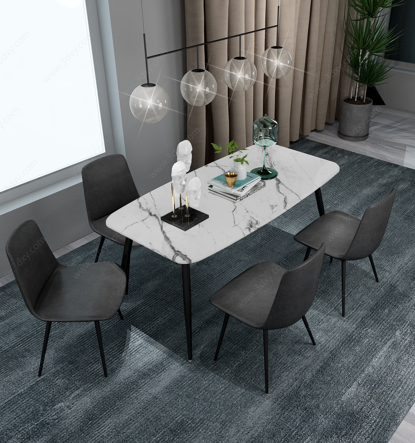 现代餐厅餐桌餐椅3D模型