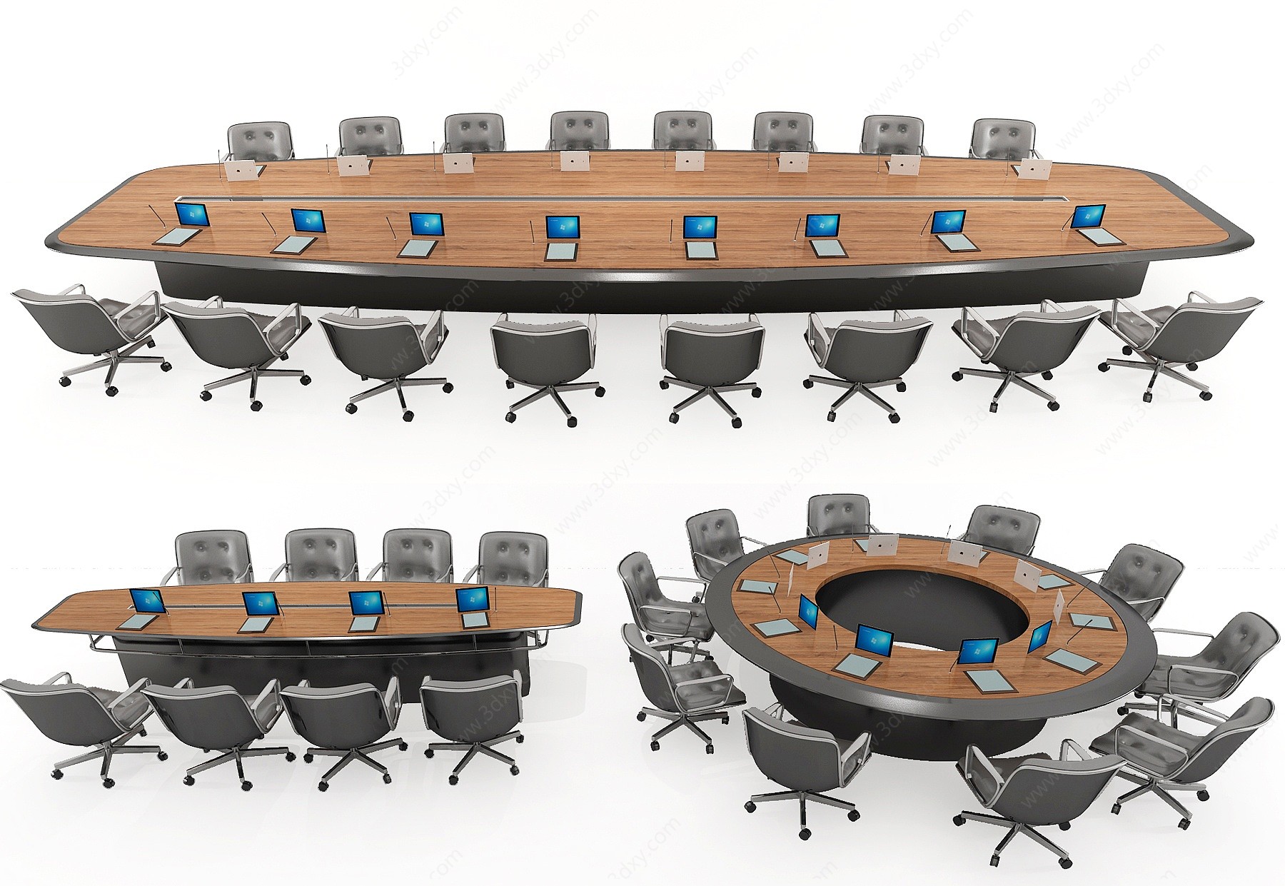 现代圆形视频会议桌椅3D模型
