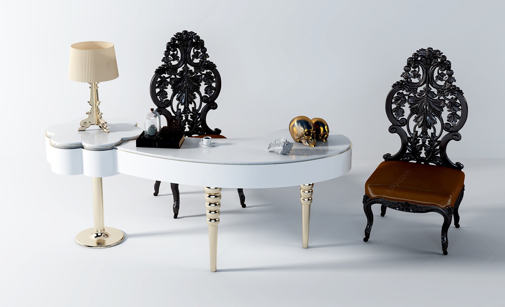 欧式梳妆台化妆桌椅3D模型