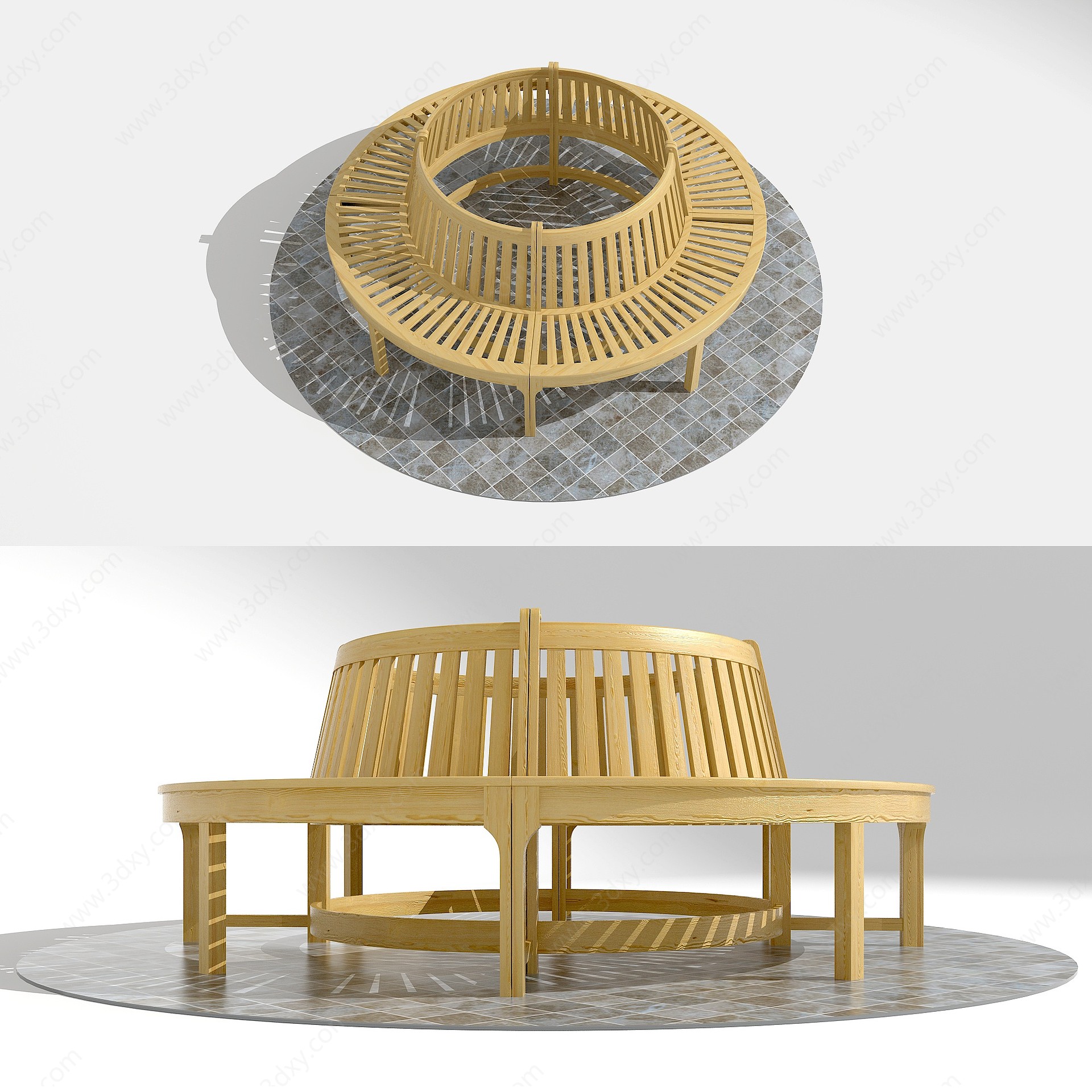 户外环形圆形公园景观座椅3D模型