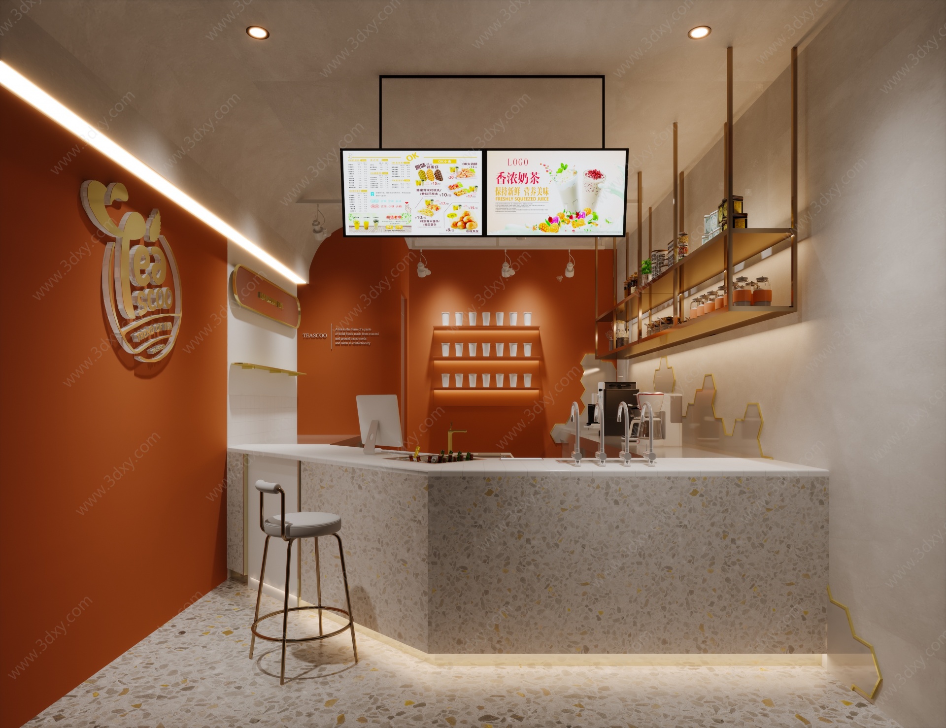 现代奶茶店餐饮空间3D模型