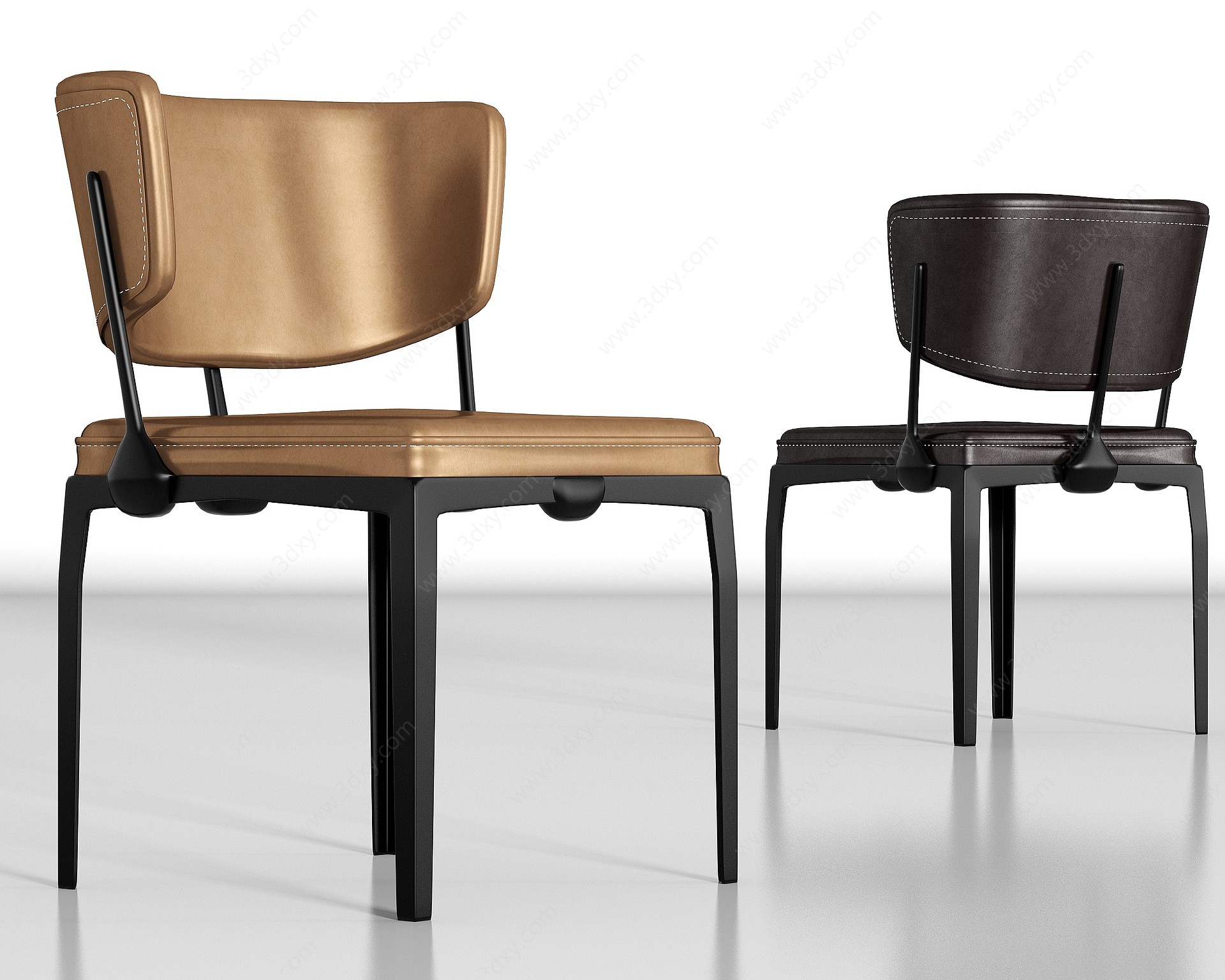新中式金属皮革单椅组合3D模型