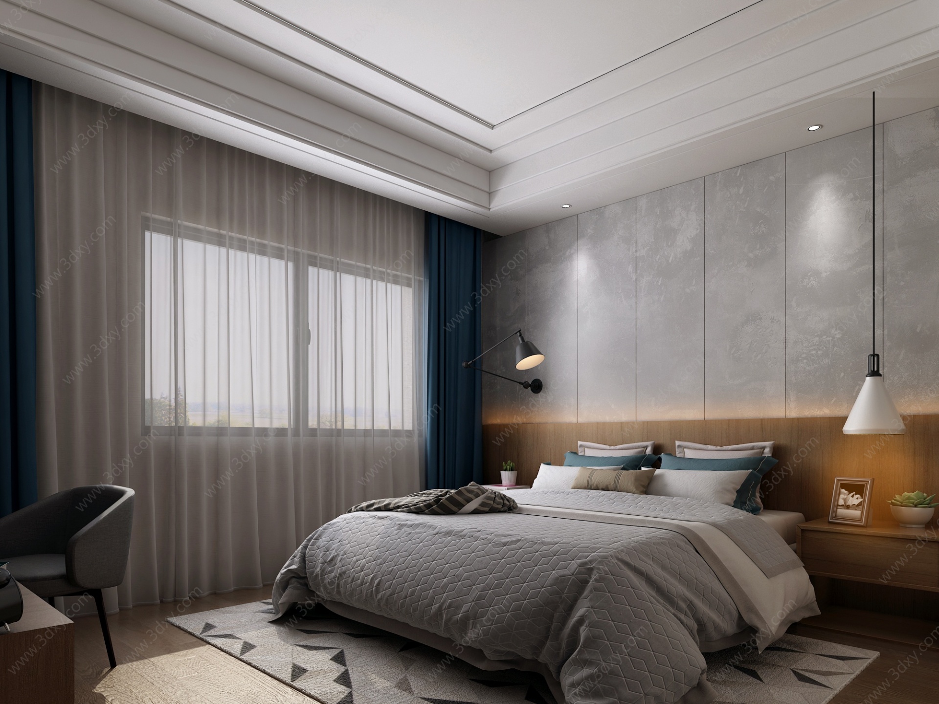 现代卧室床具组合3D模型