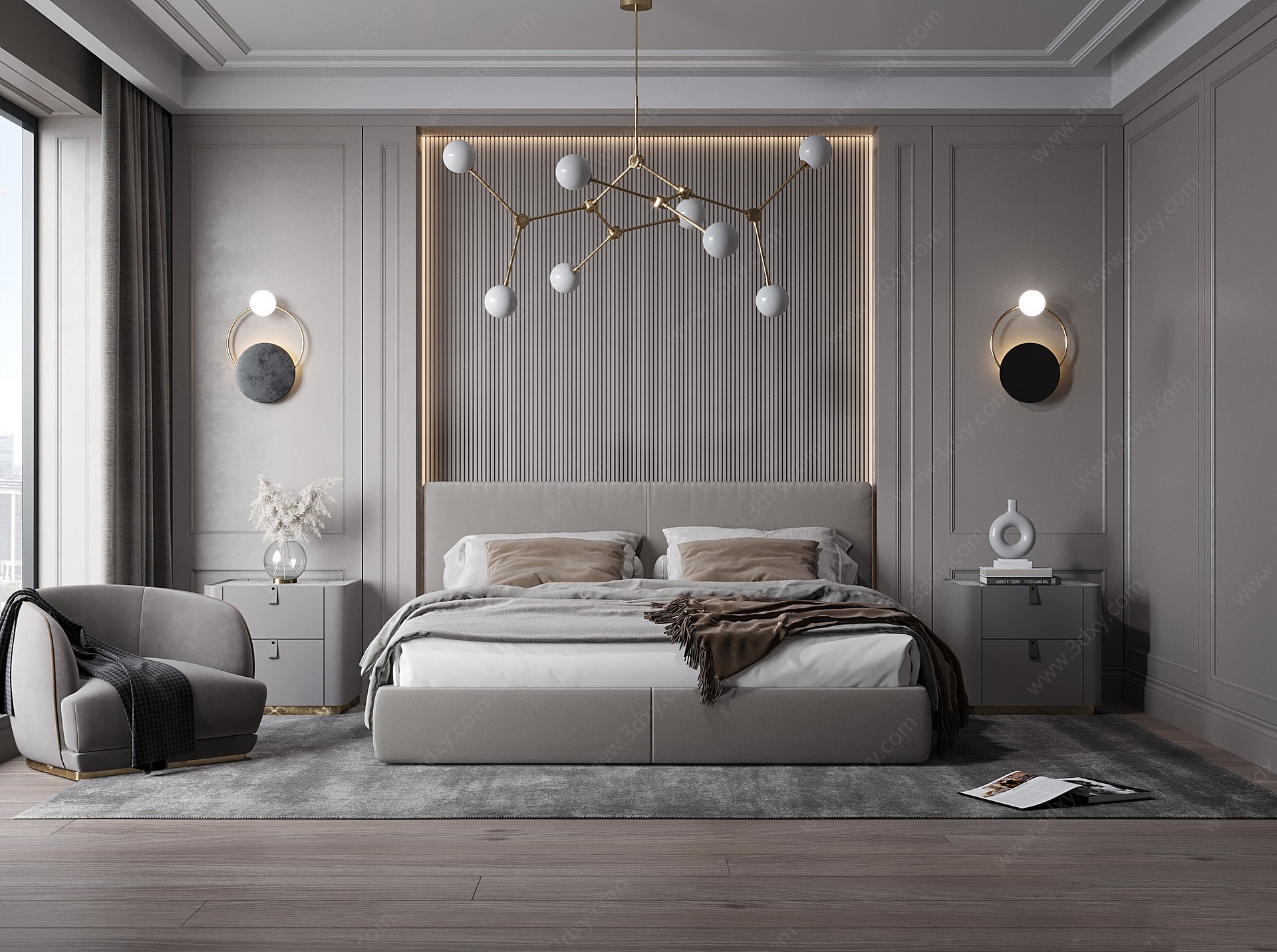 现代奢华轻奢卧室3D模型
