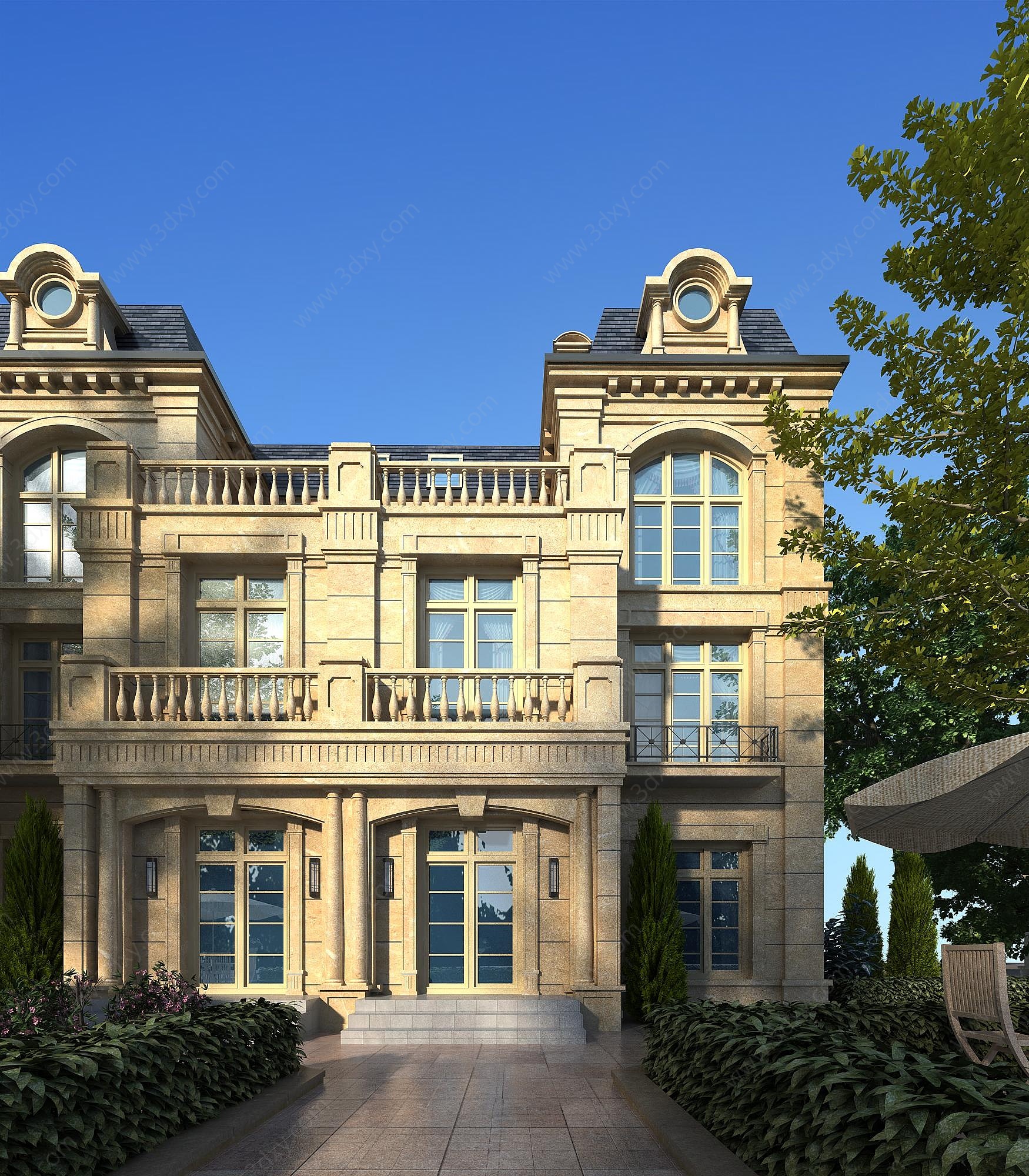 欧式豪华联排别墅外观3D模型