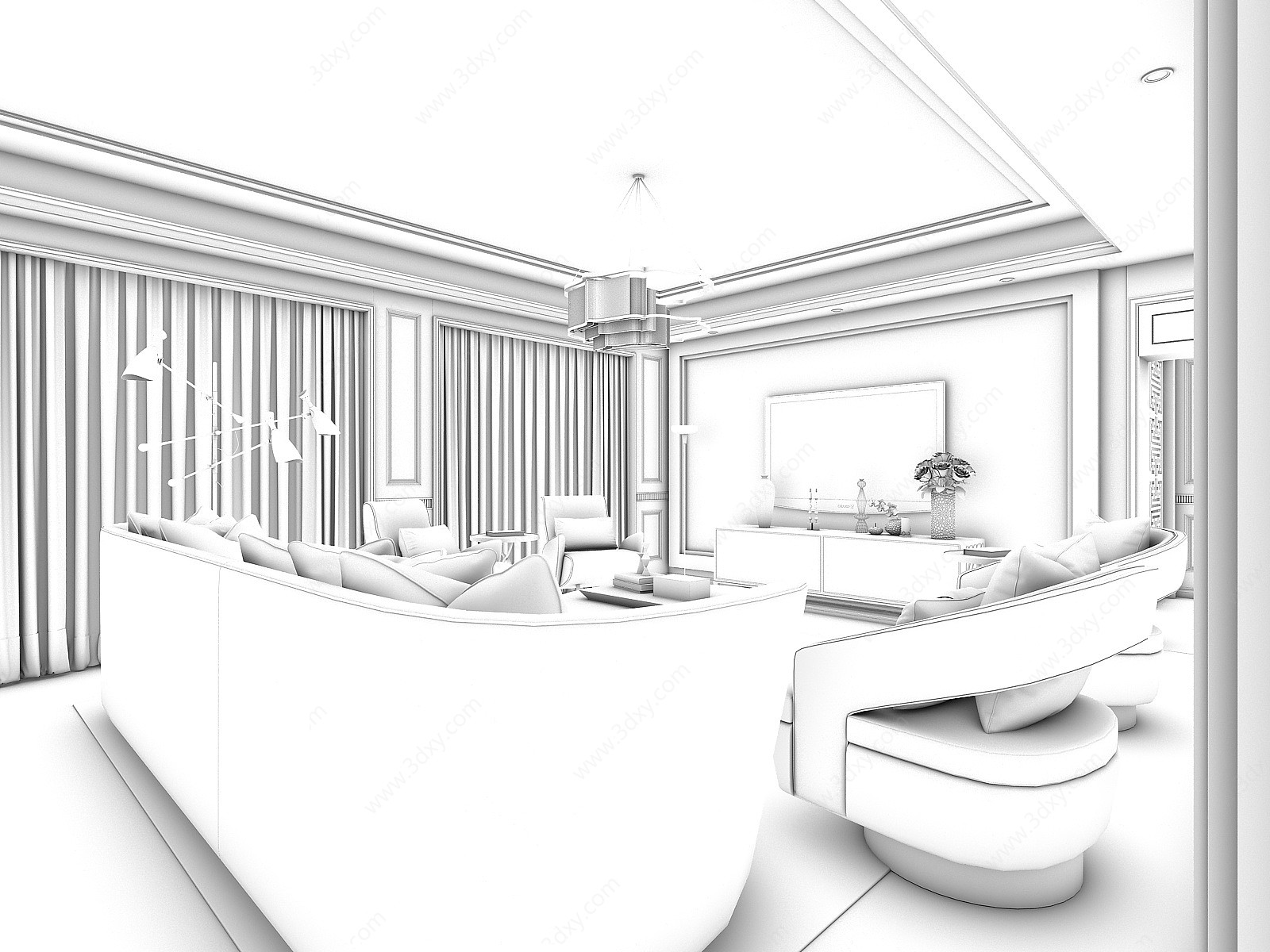 现代客厅家居样板房3D模型