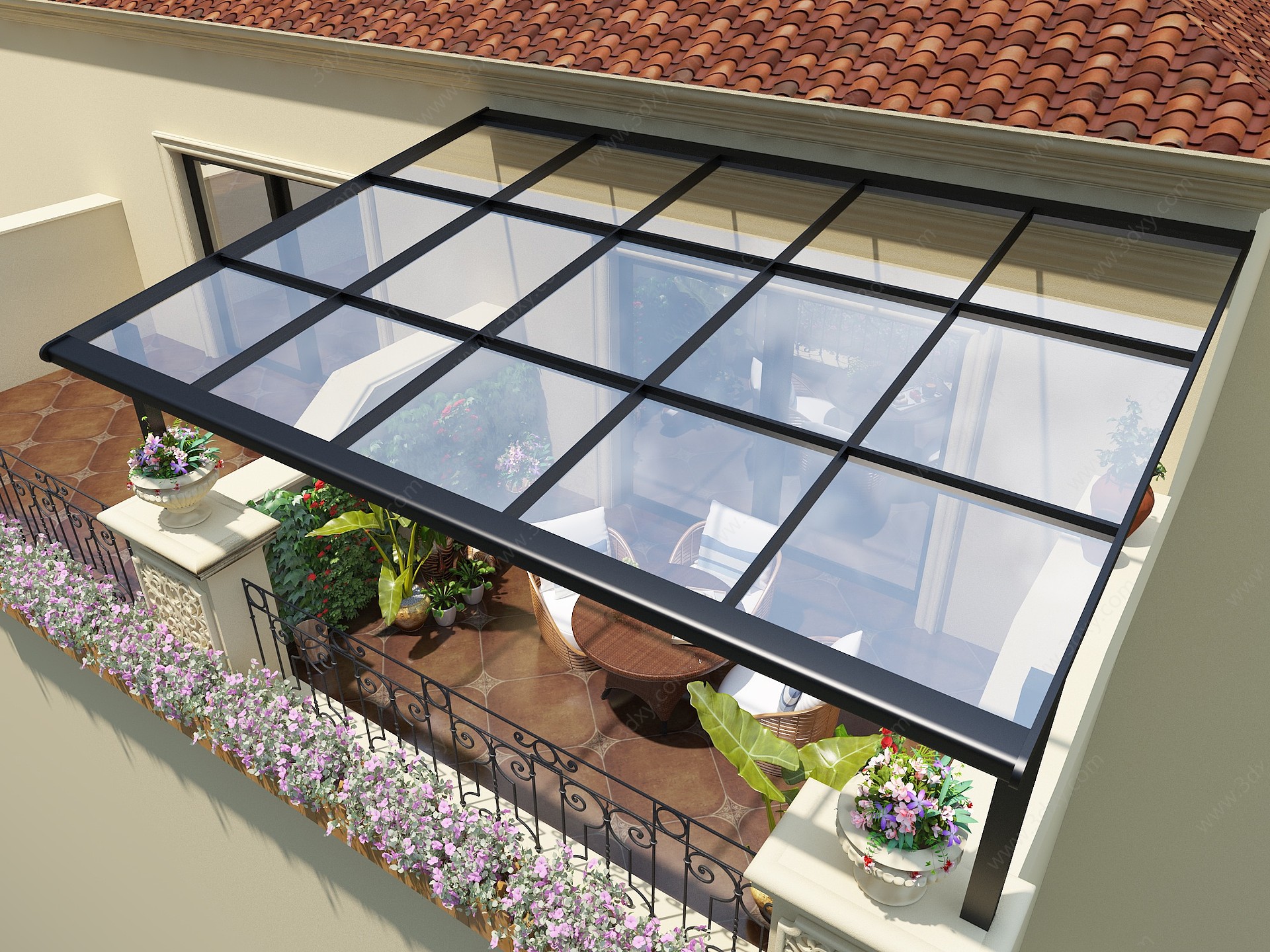 古典阳台花园屋顶花园3D模型