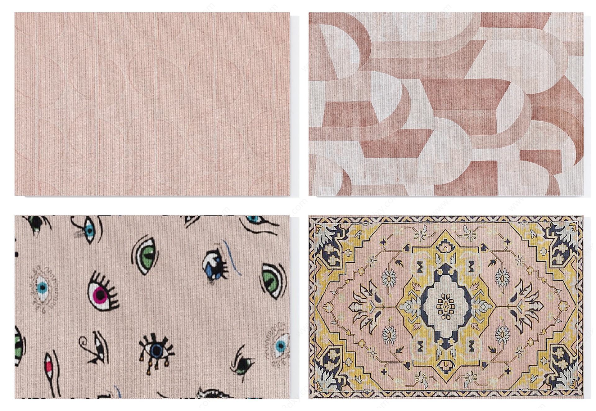 高级粉色抽象花纹地毯组合3D模型