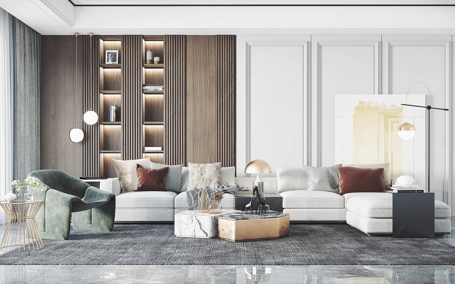 现代轻奢客厅沙发茶几3D模型
