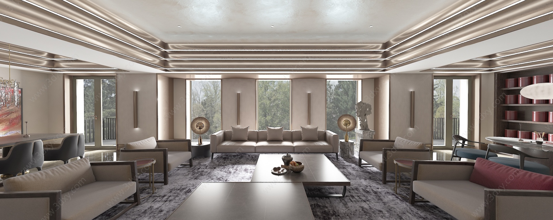 现代客厅现代沙发茶几组合3D模型