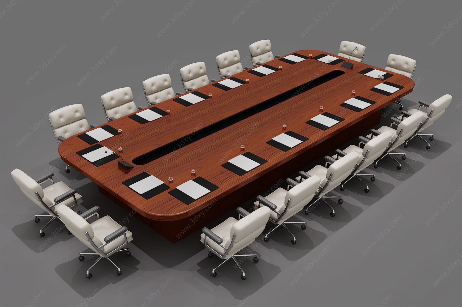 现代会议桌组合办公用品3D模型