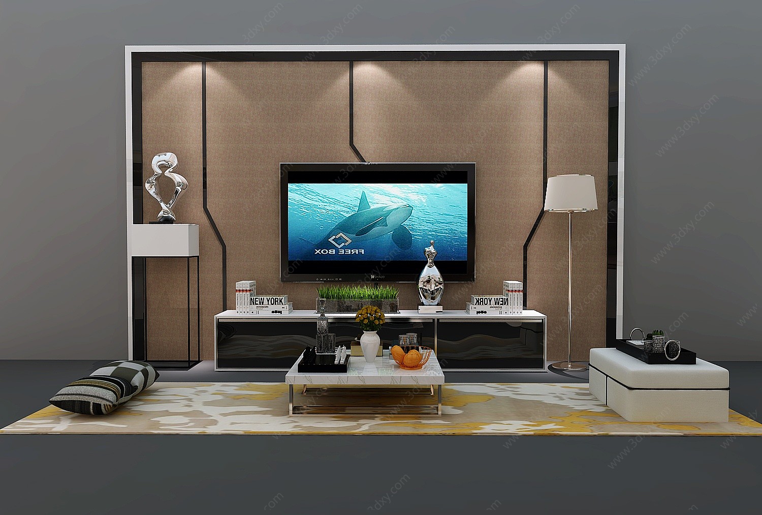 现代电视墙电视柜组合3D模型