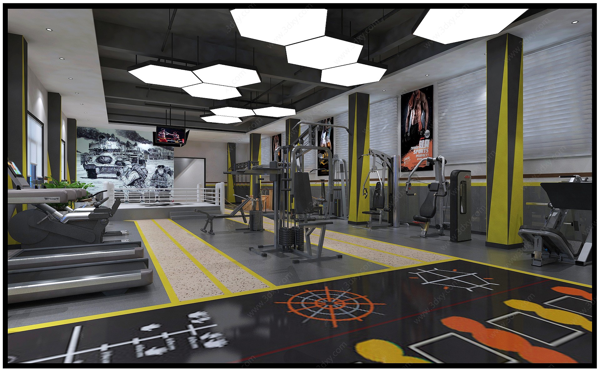 现代健身房军旅健身房3D模型