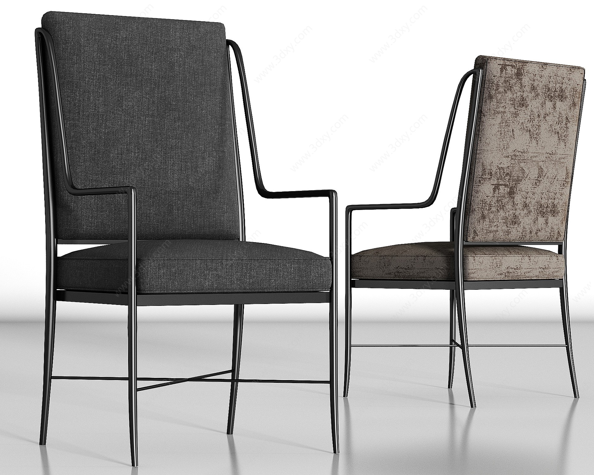 新中式金属绒布单椅组合3D模型