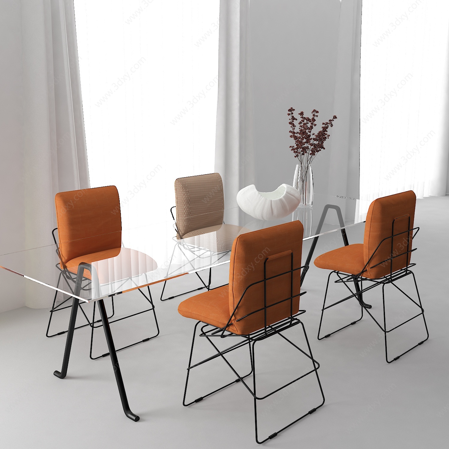 现代玻璃餐桌椅3D模型