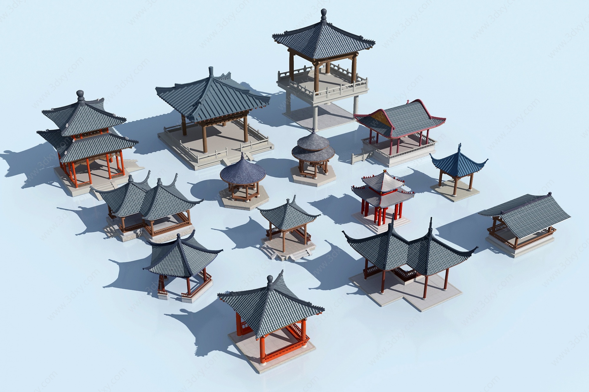 中式古建凉亭水榭阁楼3D模型