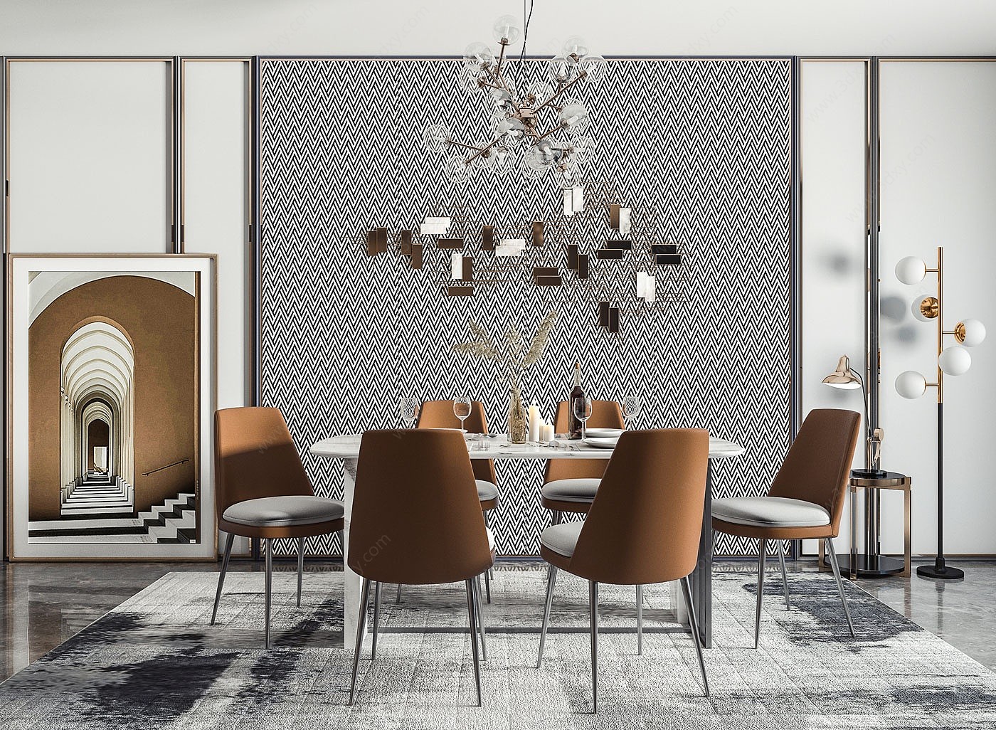 现代轻奢餐桌椅餐厅3D模型