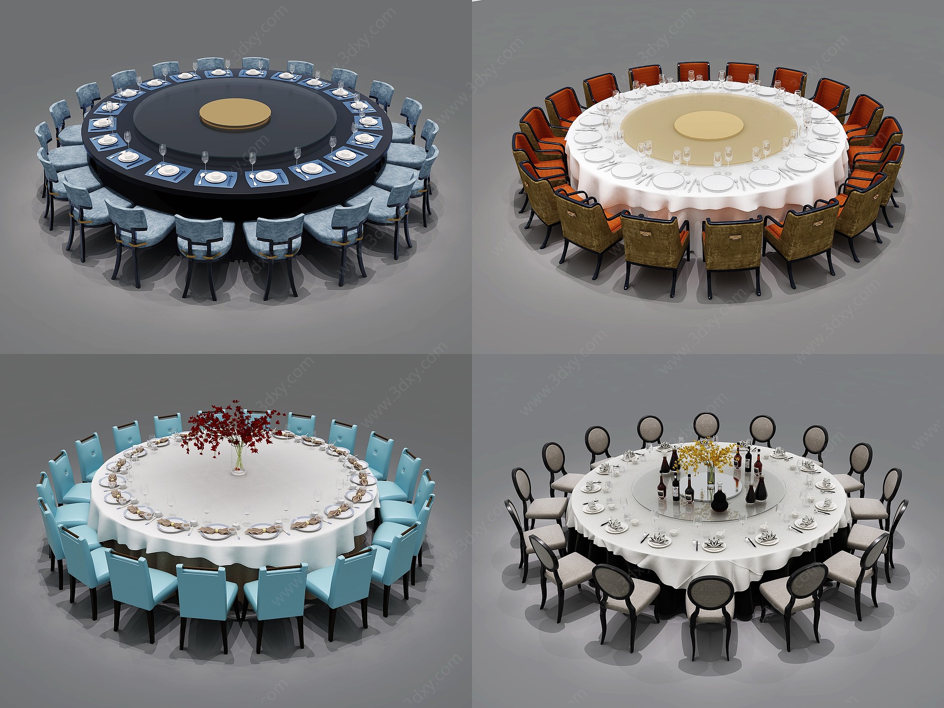 现代圆形餐桌椅组合3D模型