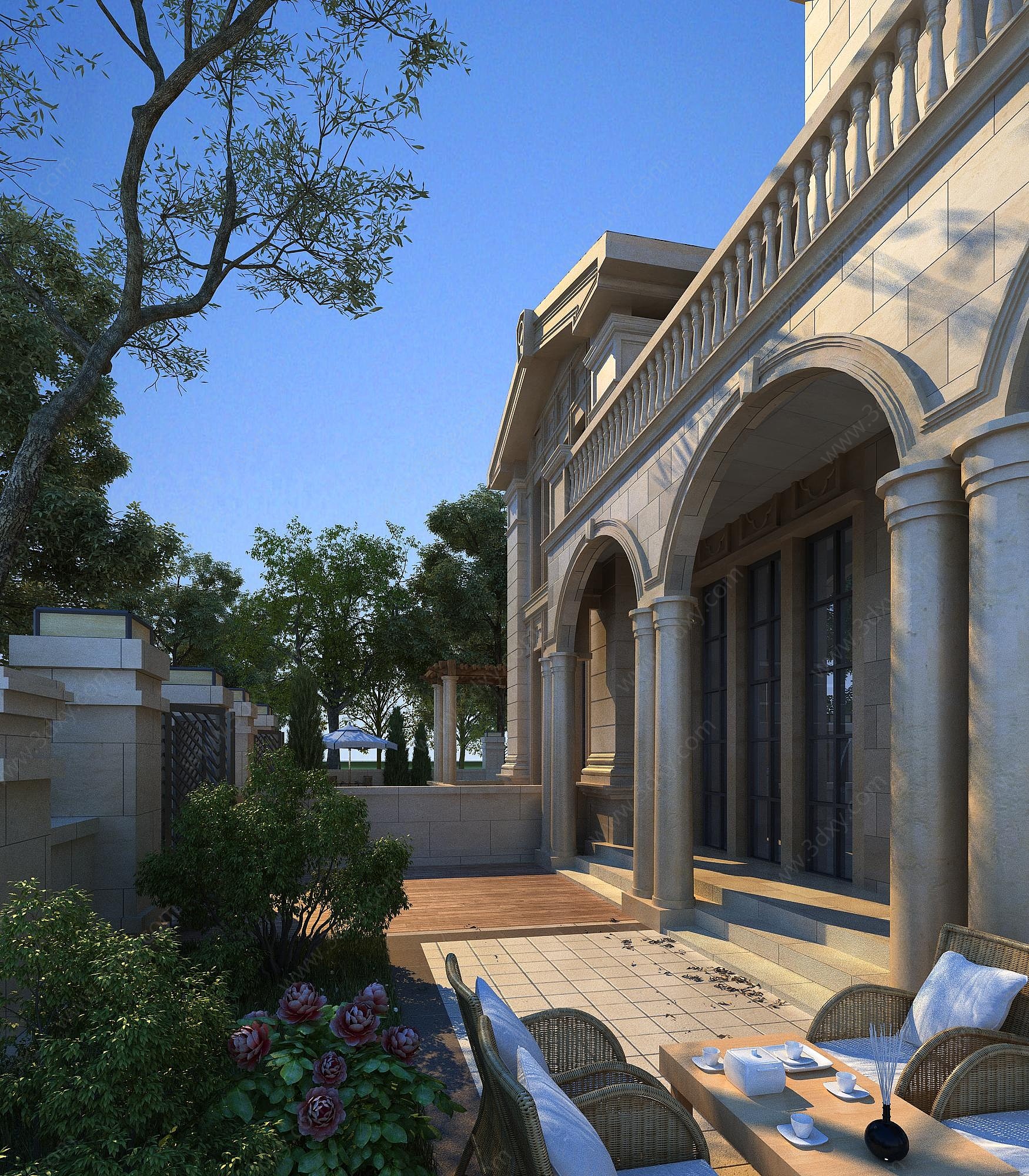 欧式古典独栋别墅庭院3D模型