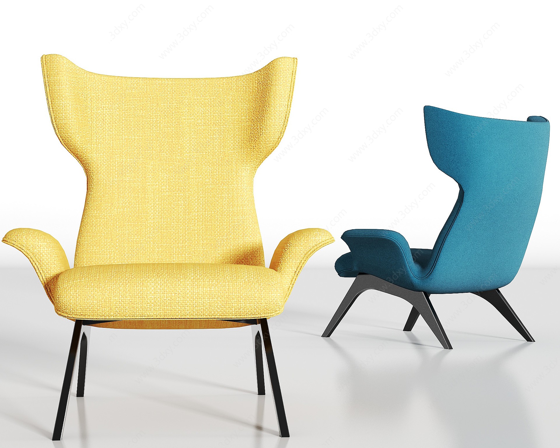 现代绒布单人沙发组合3D模型