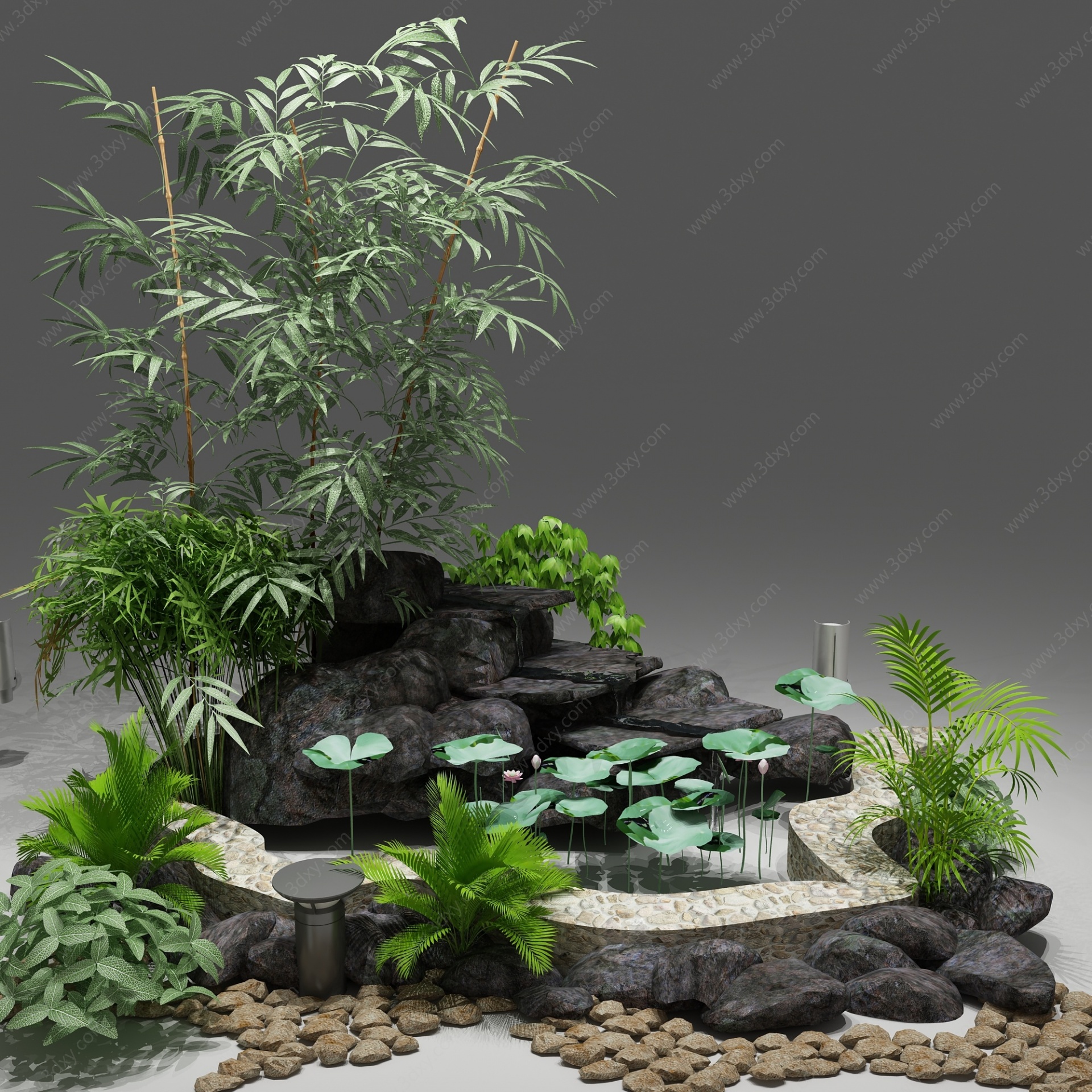 现代植物小品景观假山3D模型