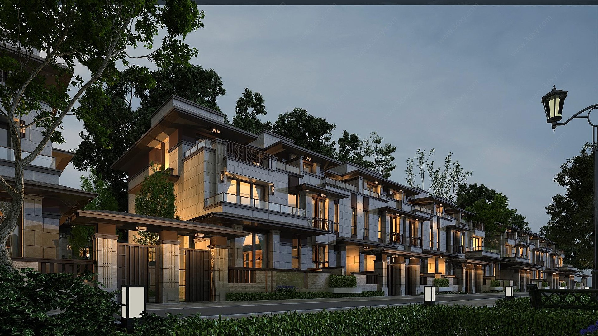 新古典新亚洲古典联排别墅3D模型