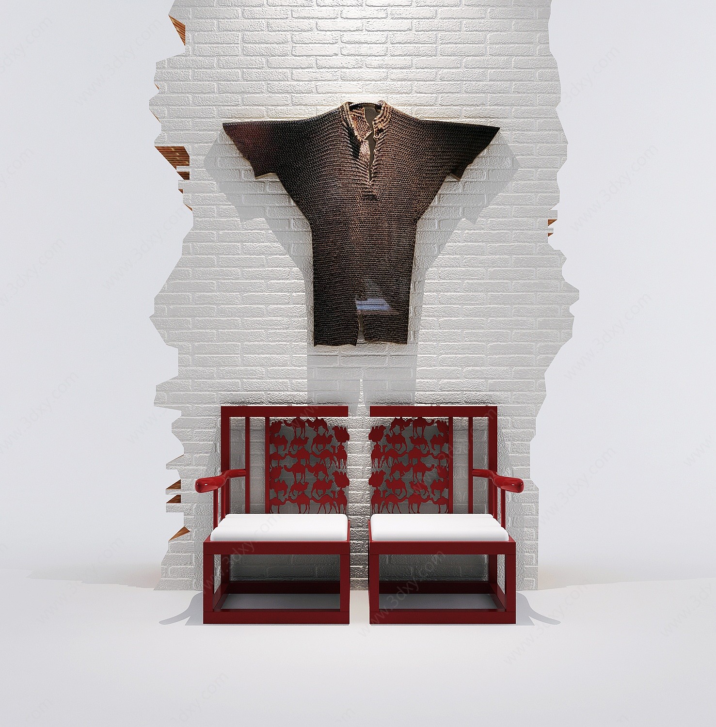 地中海服装残墙椅子背景墙3D模型