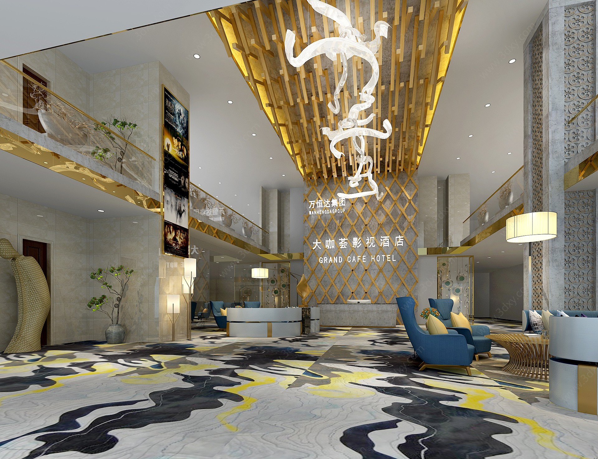 现代酒店大厅吊灯3D模型