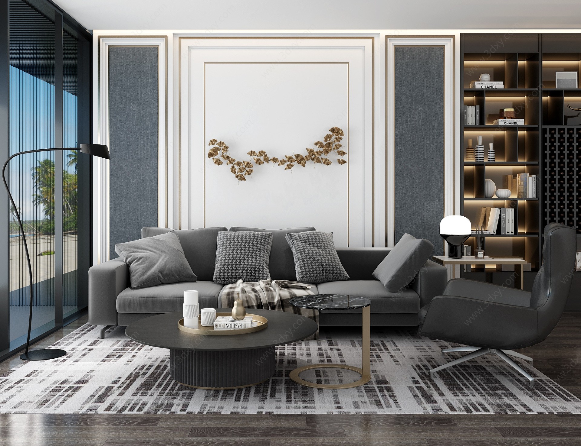 新中式现代客厅多人沙发3D模型