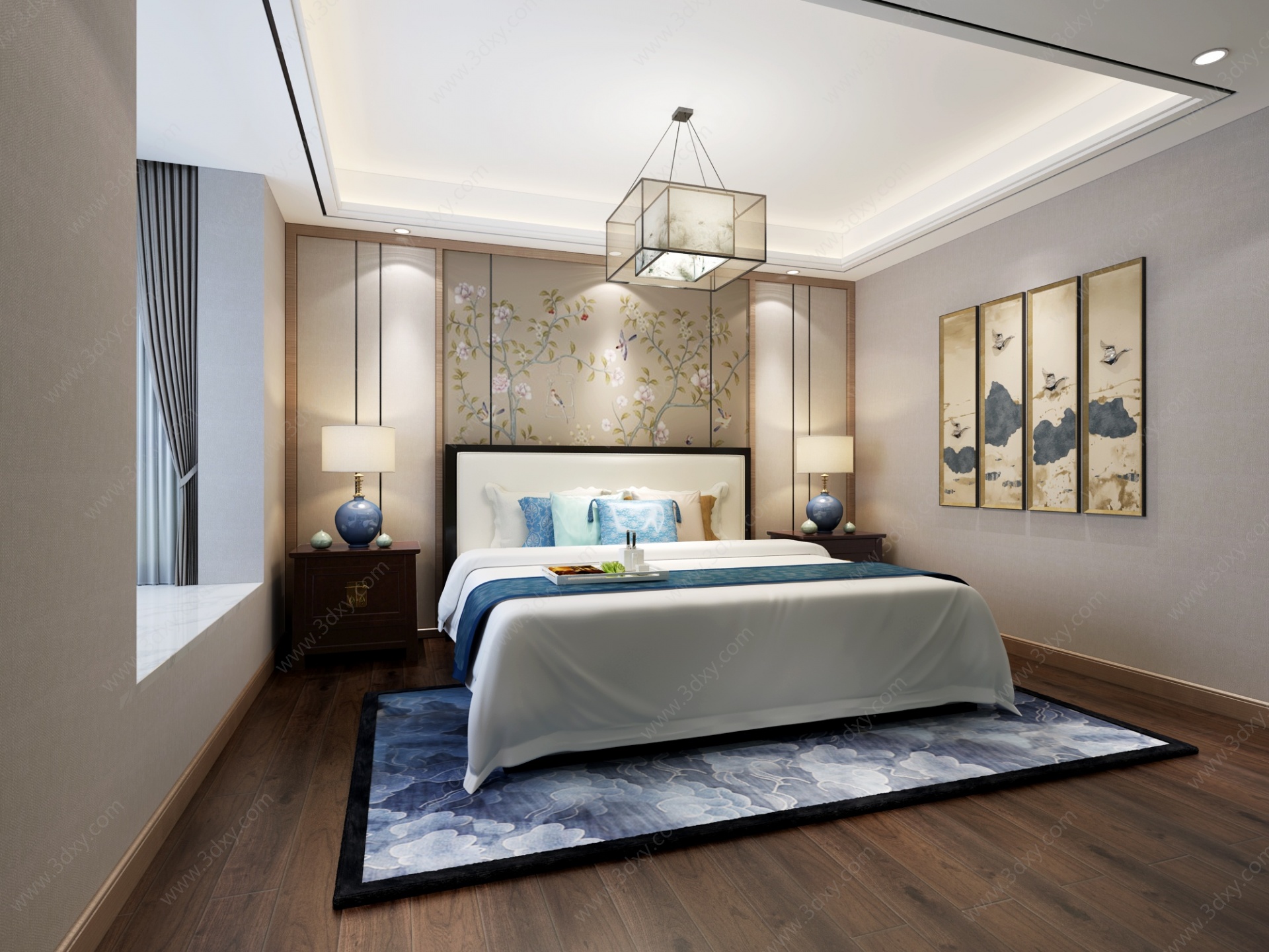 新中式现代新中式卧室3D模型
