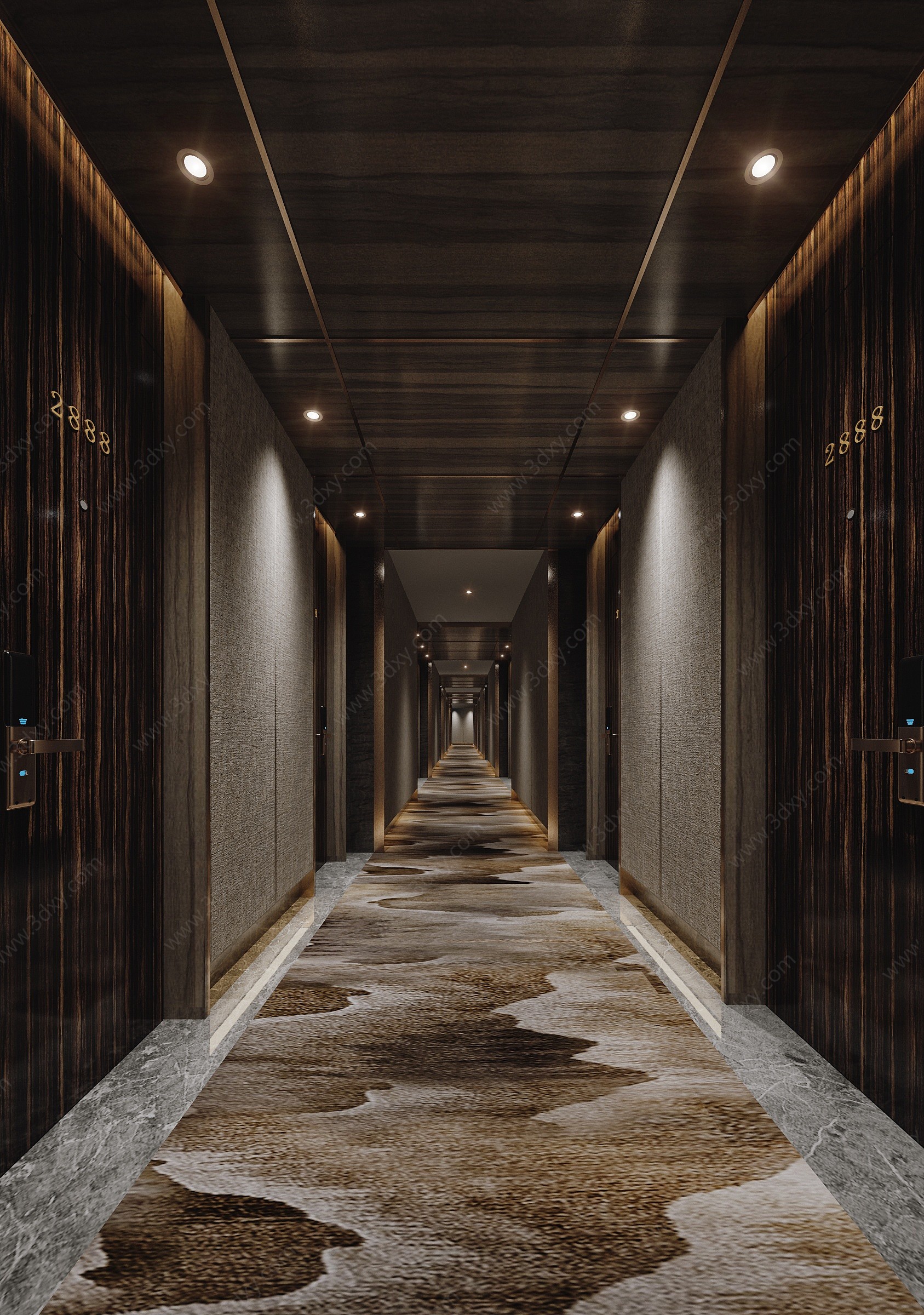 新中式酒店电梯间过道3D模型