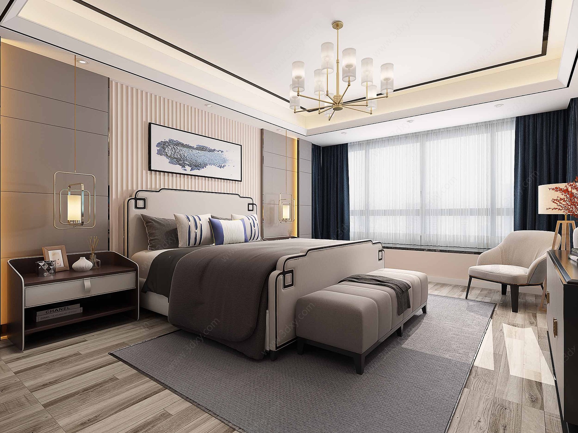 中式卧室新中式床3D模型