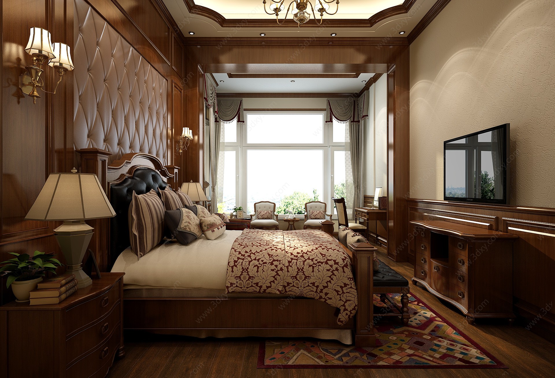 欧式卧室双人床床头柜3D模型