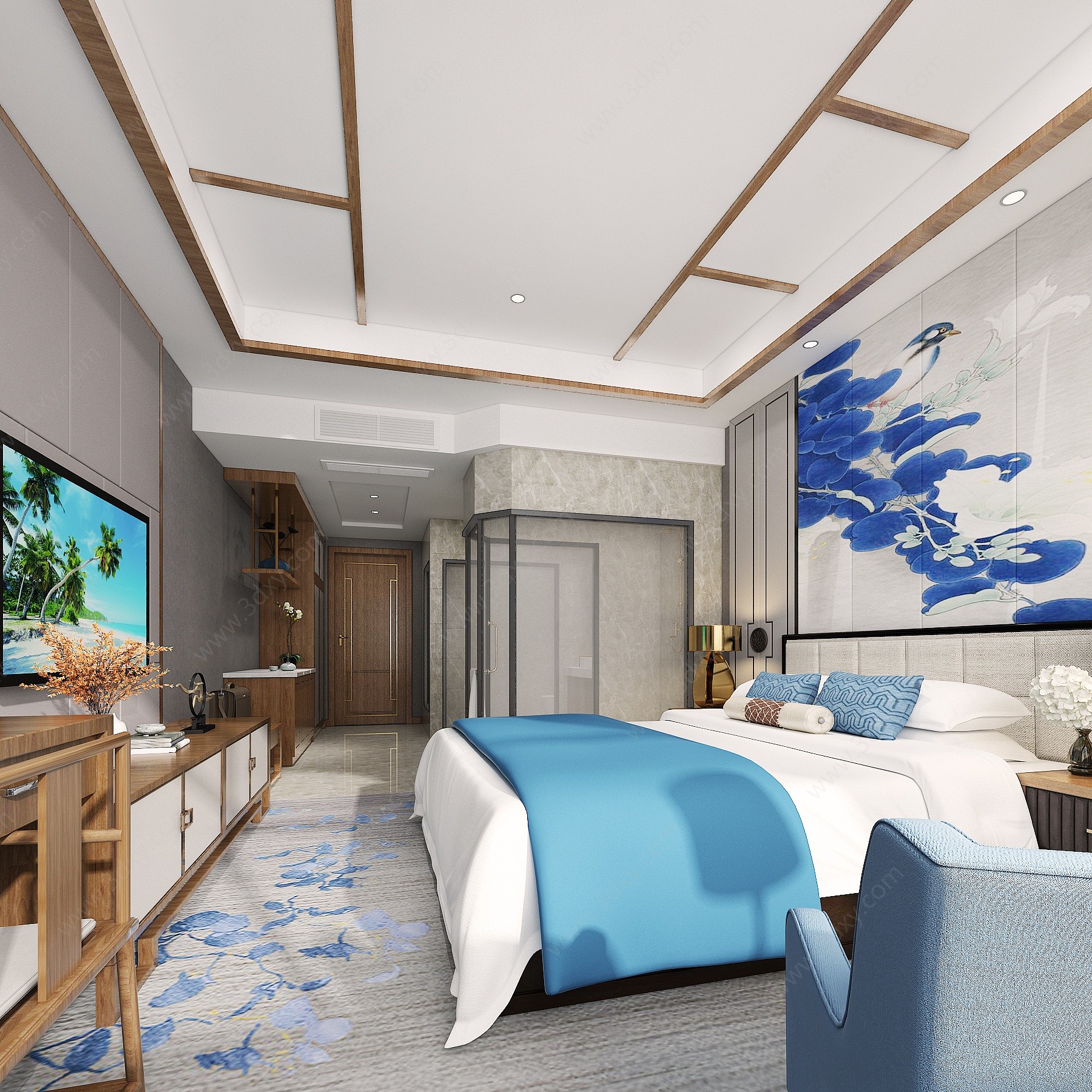 新中式酒店客房3D模型