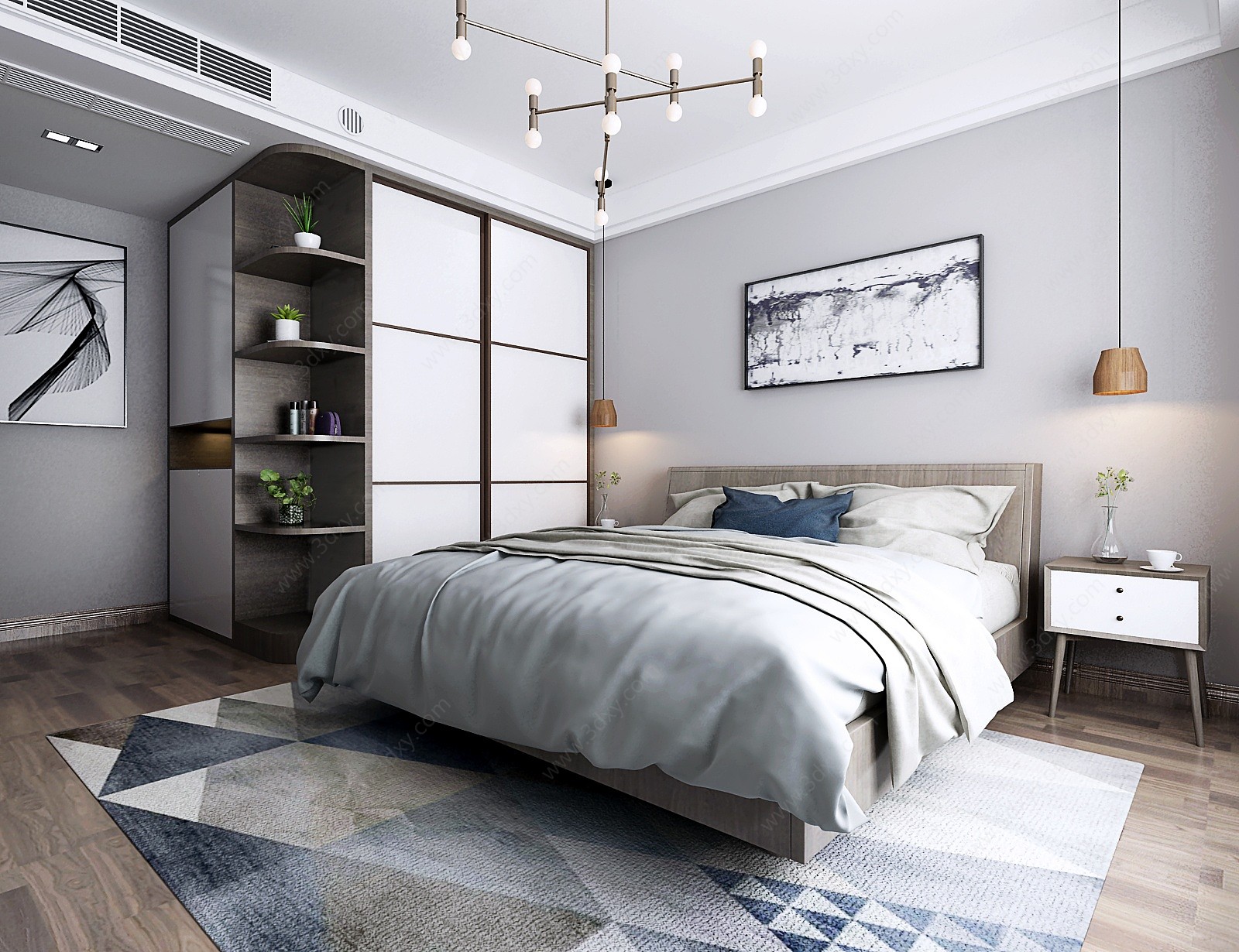 现代卧室现代衣柜床头柜3D模型