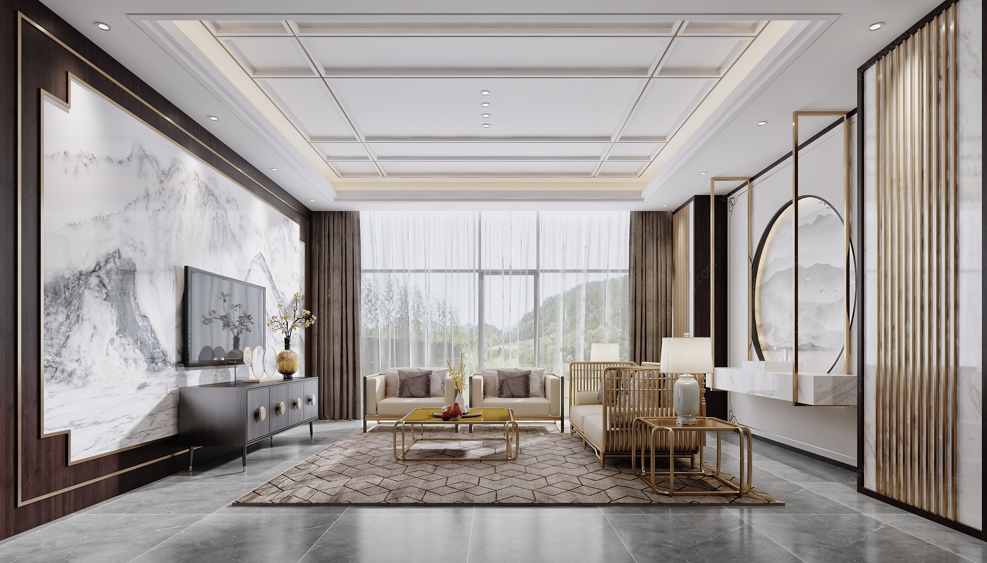 新中式酒店客房客厅沙发3D模型