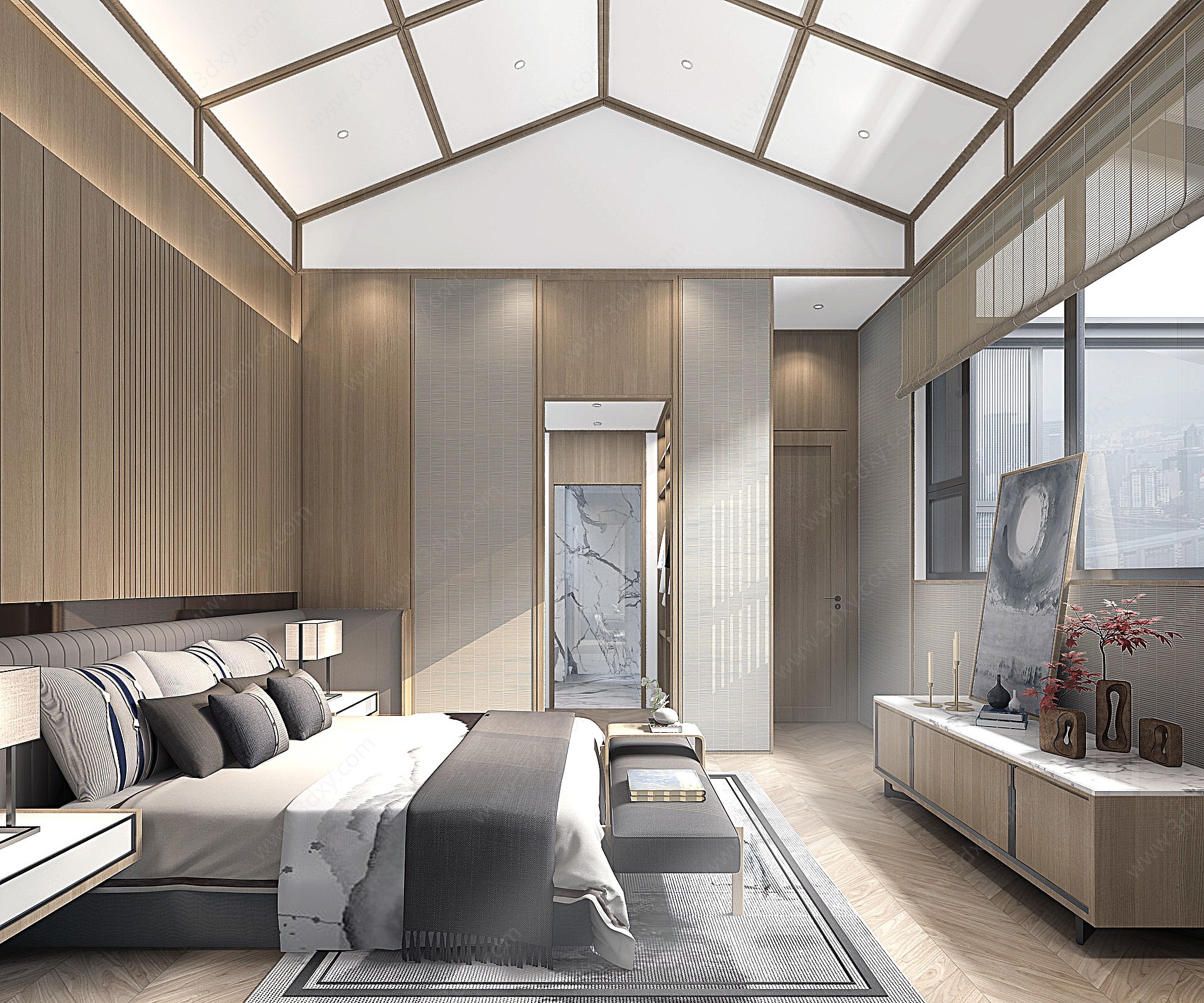 新中式卧室老人房3D模型