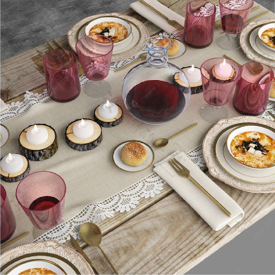 经美餐桌食物3D模型