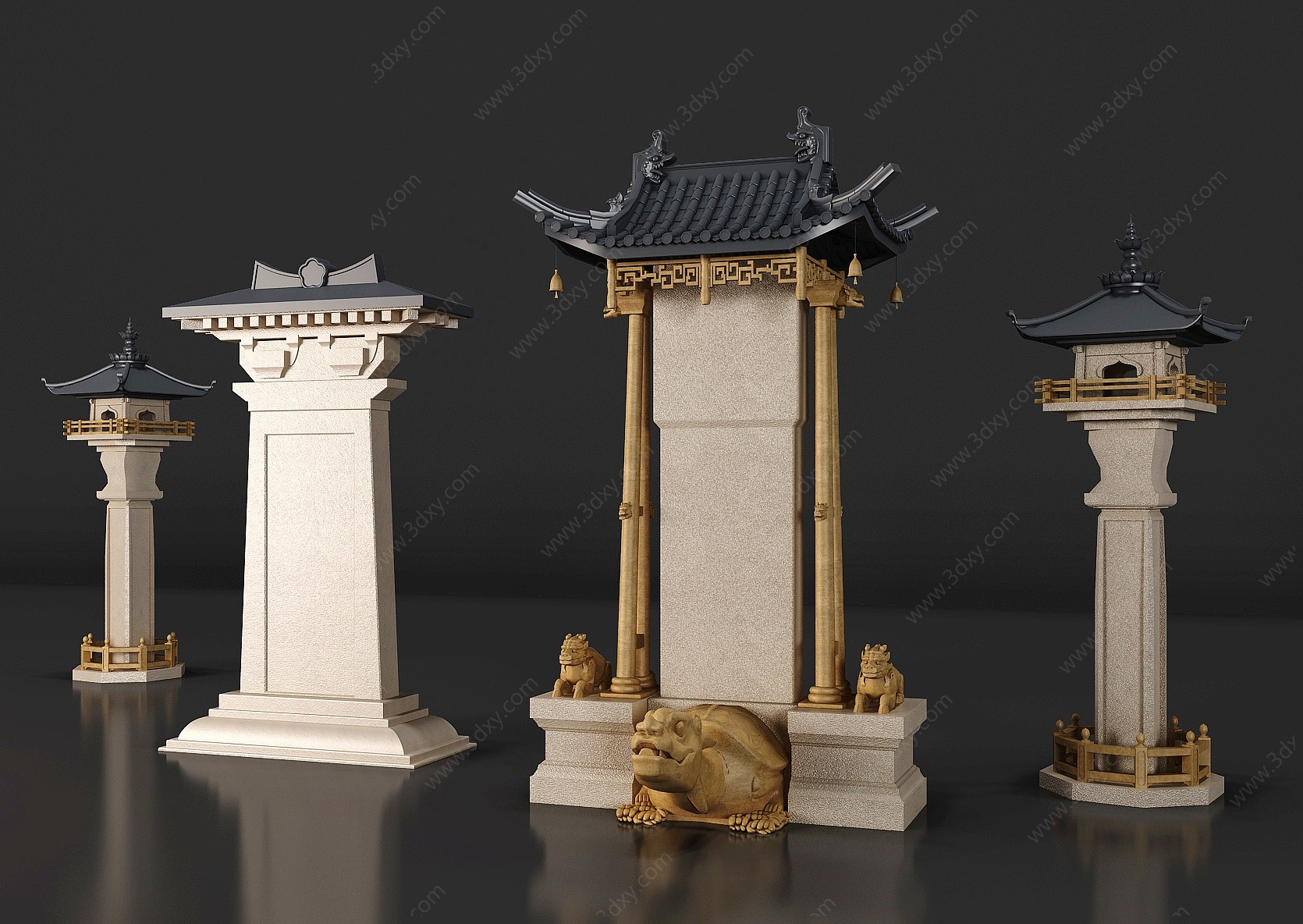中式古建筑雕塑神兽3D模型