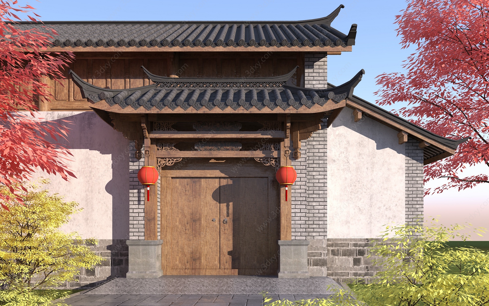 中式古建入口大门3D模型