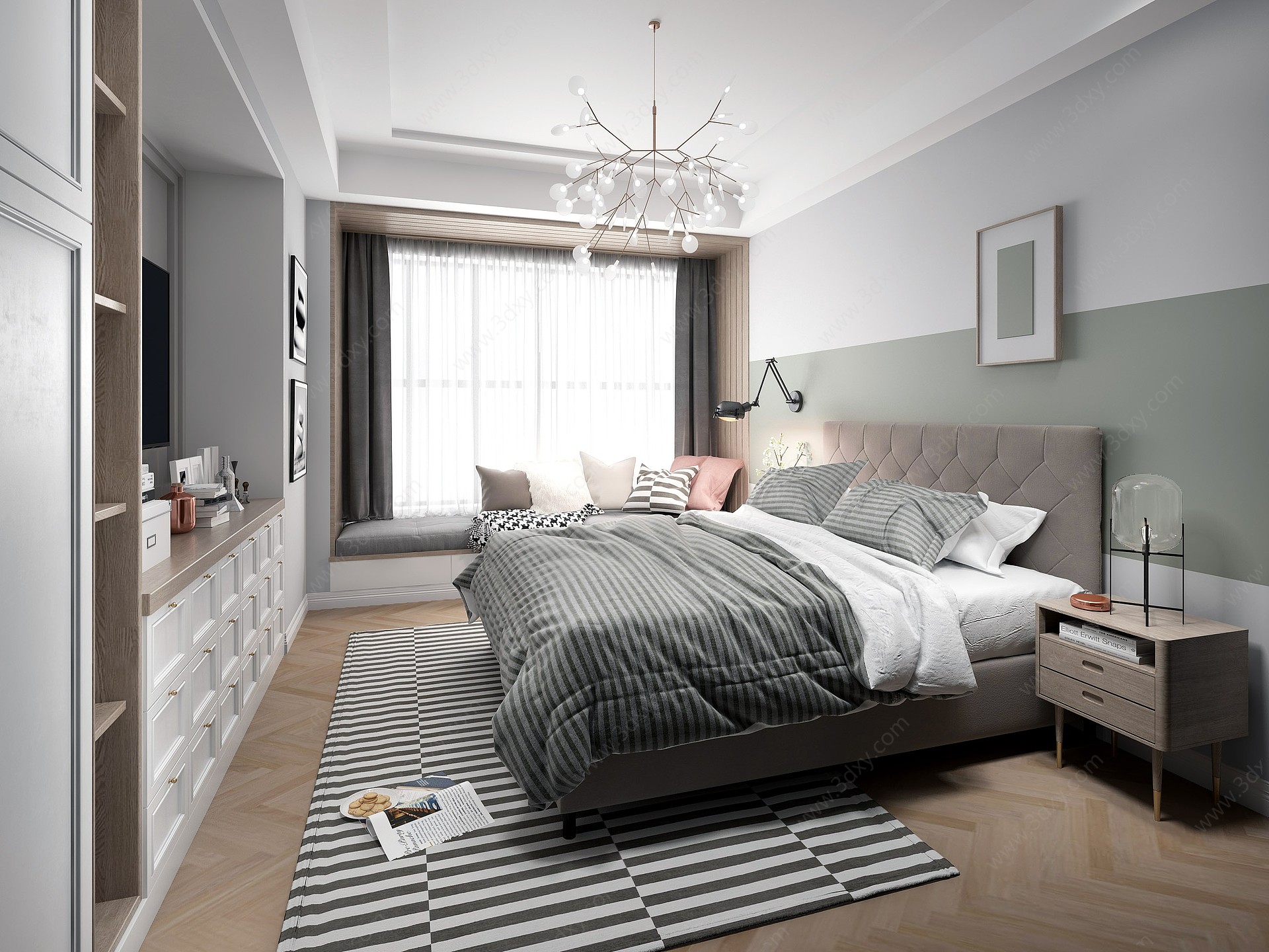 现代卧室北欧卧室3D模型