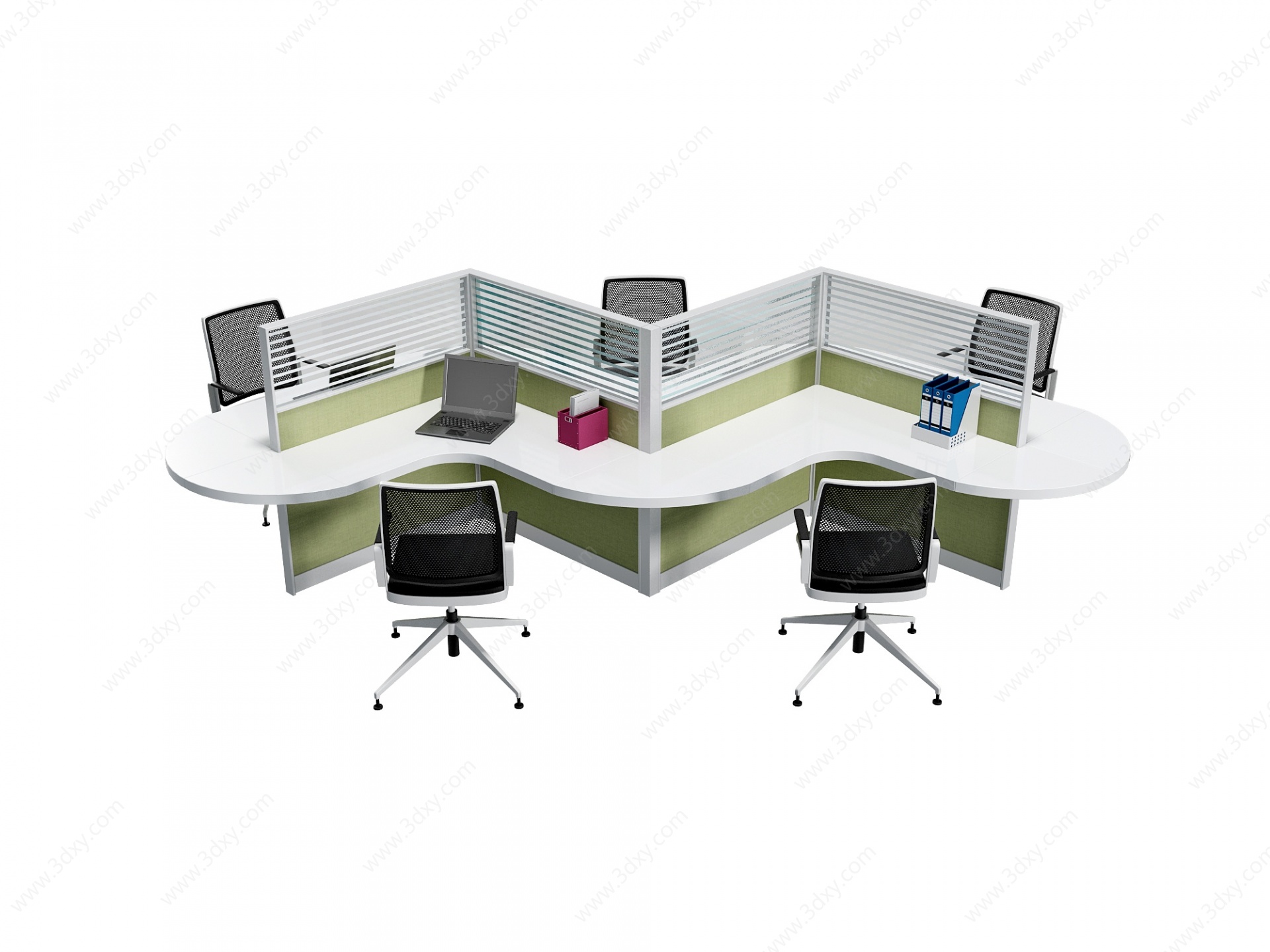 现代异形办公桌椅组合3D模型