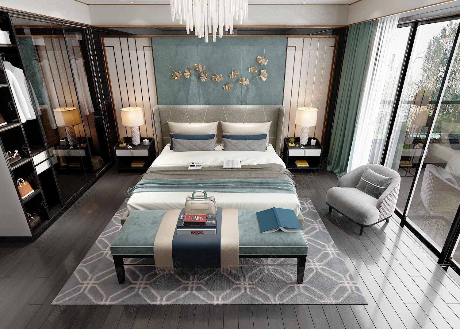 中式客房卧室3D模型