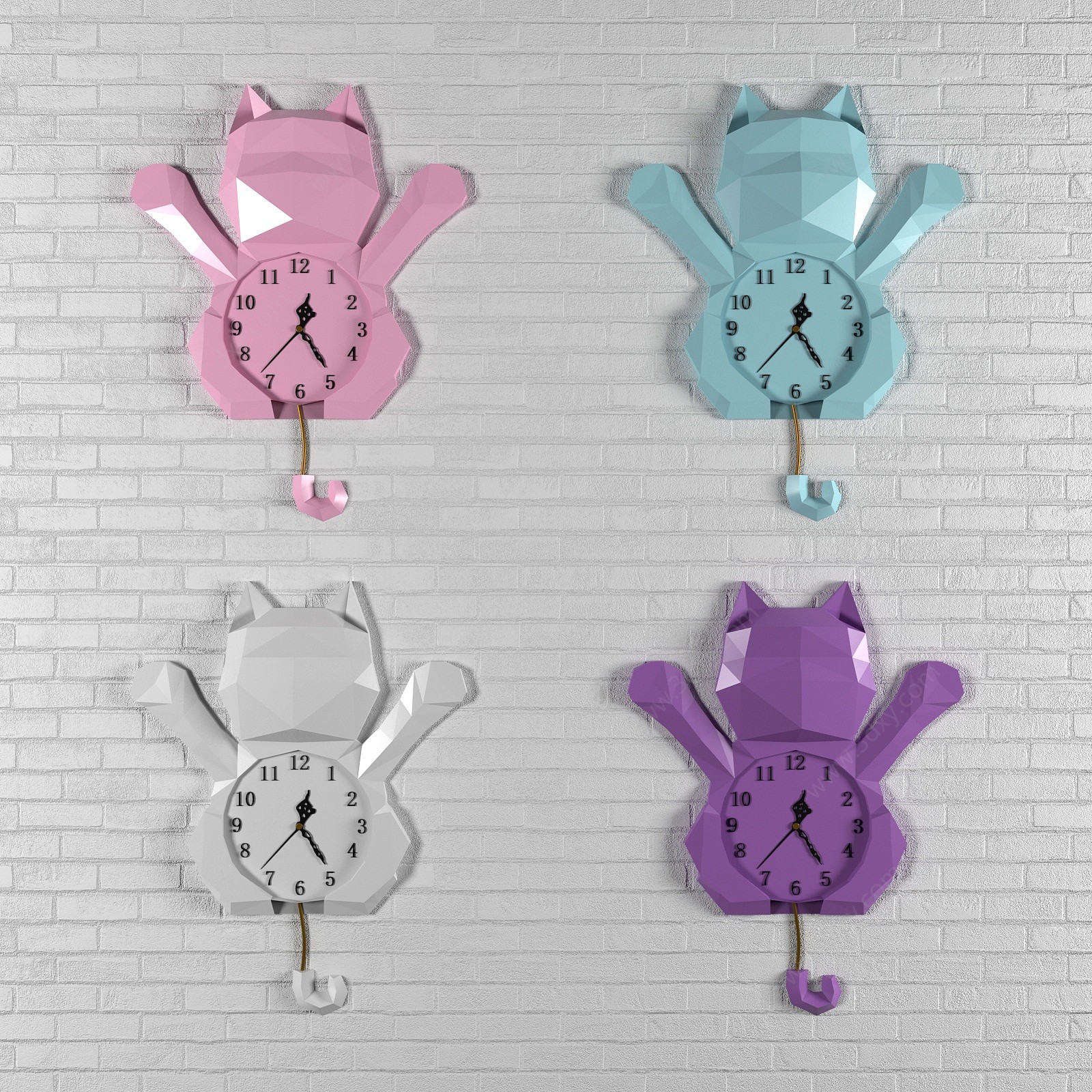 现代招财猫挂钟装饰3D模型
